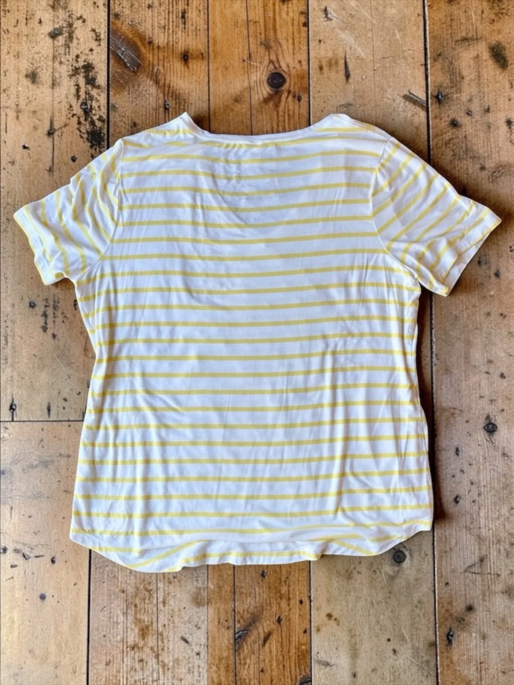 Old Navy Luxe Yellow White Striped V Neck Tee XL Soft Stretch Short Sleeve - Picture 2 of 8